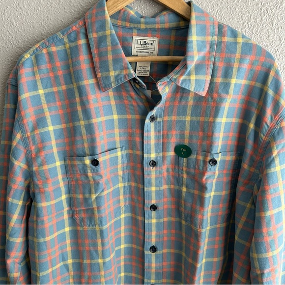L.L. Bean NEW Blue Plaid 100%‎ Cotton Long Sleeve Twill Button Up Tall Shirt NWT - Picture 4 of 9